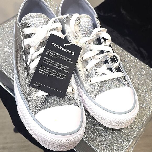 Converse Chuck Taylor All-Star Sparkle Party Low-Top Sneakers- Metallic Granite - Picture 9 of 11